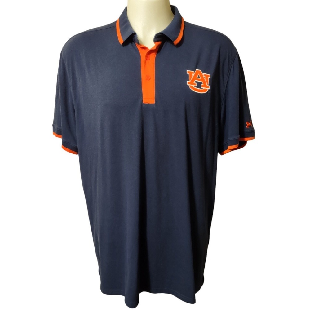 Auburn Tigers Under Armour Polo Shirt Men's Size 2XL Embroidered UA & Logo‎ Blue